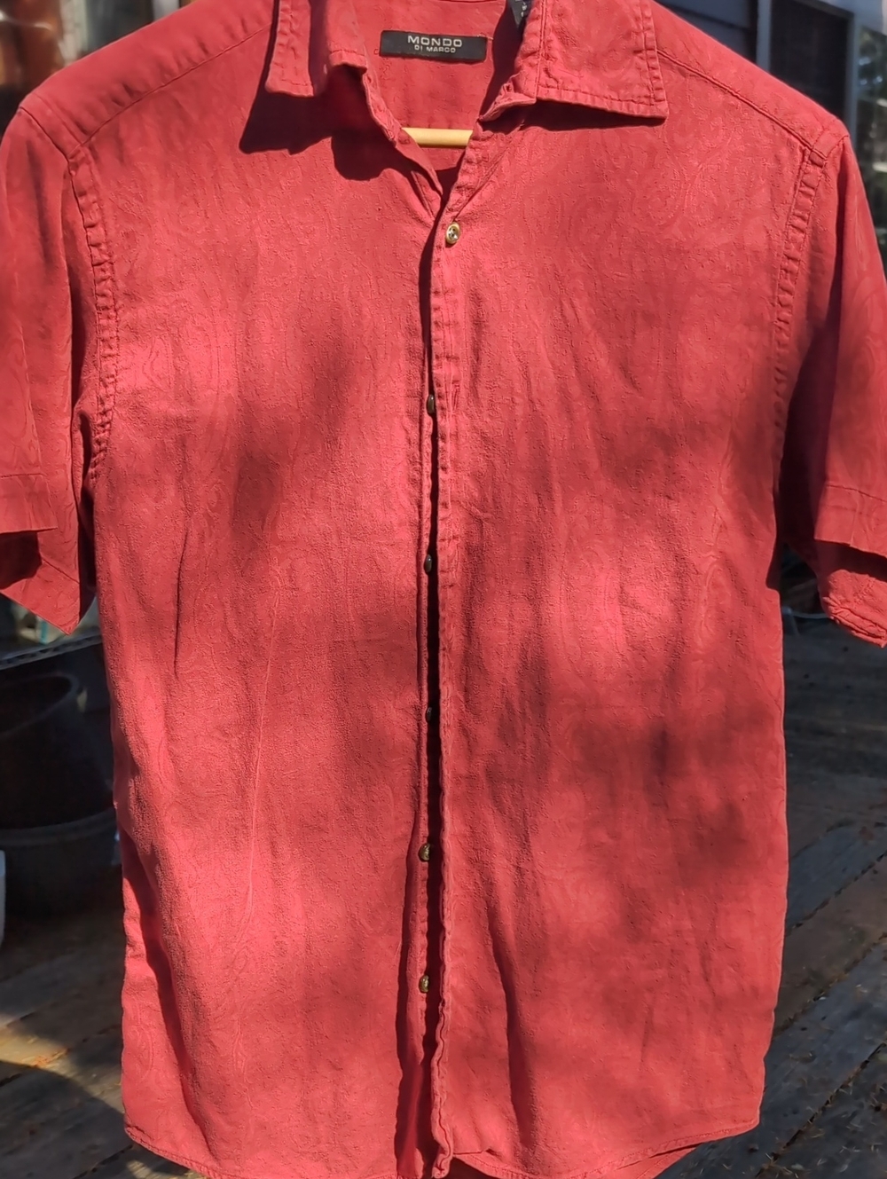 Vintage Printed Cotton Mondo Red Short-Sleeve Button-Up Shirt